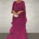 Women's Abstract Print Tiered Maxi Dress – Two Piece Batwing Sleeve Casual Set