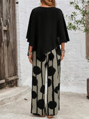Women's Abstract Print Two-Piece Set – Asymmetric Top Wide Leg Pants Summer