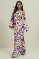 Women's Abstract Print Two Piece Set – One Shoulder Top Maxi Skirt Summer Outfit