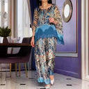 Women's Abstract Print Two-Piece Set – Oversized Long Sleeve Top Wide-Leg Pants