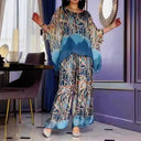 Women's Abstract Print Two-Piece Set – Oversized Long Sleeve Top Wide-Leg Pants