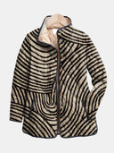 Women's Abstract Stripe Quilted Jacket – Stand Collar Long Sleeve Snap Button Spring Coat