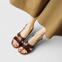 Women's Block Heel Slingback Sandals – Square Open Toe Buckle Strap Summer Heels