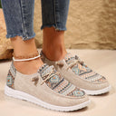 Women's Boho Aztec Print Canvas Sneakers – Round Toe Cord Lace Slip On Flat Shoes