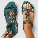 Women's Boho Beaded T-Strap Sandals – Elastic Heel Flat Open Toe Summer