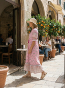 Women's Boho Block Print Maxi – V Neck Ruffle Sleeve Border Hem Summer Dress