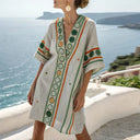 Women's Boho Circle Print Beach Cover Up – V Neck Batwing Sleeve Resort