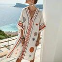 Women's Boho Concentric Circle Print Beach Cover Up – V Neck Batwing