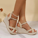 Women's Boho Crossover Strap Wedge Sandals – Ankle Buckle Open Toe Summer
