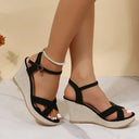 Women's Boho Crossover Strap Wedge Sandals – Ankle Buckle Open Toe Summer