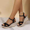 Women's Boho Crossover Strap Wedge Sandals – Ankle Buckle Open Toe Summer