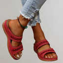 Women's Boho Cutout Slide Sandals – Open Toe Double Strap Summer Flat