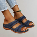 Women's Boho Cutout Slide Sandals – Open Toe Double Strap Summer Flat