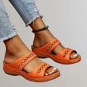 Women's Boho Cutout Slide Sandals – Open Toe Double Strap Summer Flat