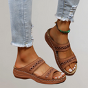 Women's Boho Cutout Slide Sandals – Open Toe Double Strap Summer Flat