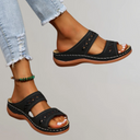 Women's Boho Cutout Slide Sandals – Open Toe Double Strap Summer Flat