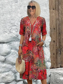 Women's Boho Ditsy Floral Midi – V Neck Short Sleeve Pocket Casual Summer Dress