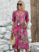 Women's Boho Ditsy Floral Midi – V Neck Short Sleeve Pocket Casual Summer Dress