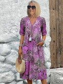 Women's Boho Ditsy Floral Midi – V Neck Short Sleeve Pocket Casual Summer Dress