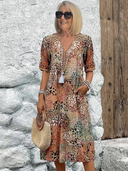 Women's Boho Ditsy Floral Midi – V Neck Short Sleeve Pocket Casual Summer Dress