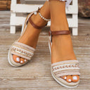 Women's Boho Embroidered Wedge Sandals – Ankle Strap Buckle Open Toe Summer