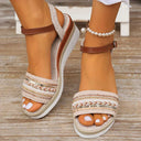 Women's Boho Embroidered Wedge Sandals – Ankle Strap Buckle Open Toe Summer