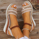 Women's Boho Embroidered Wedge Sandals – Ankle Strap Buckle Open Toe Summer