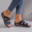 Women's Boho Embroidered Wedge Slides – Cutout Open Toe Summer Slip On Sandals