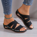 Women's Boho Embroidered Wedge Slides – Cutout Open Toe Summer Slip On Sandals