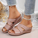 Women's Boho Embroidered Wedge Slides – Cutout Open Toe Summer Slip On Sandals