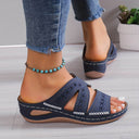 Women's Boho Embroidered Wedge Slides – Cutout Open Toe Summer Slip On Sandals