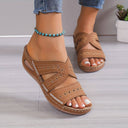 Women's Boho Embroidered Wedge Slides – Cutout Open Toe Summer Slip On Sandals