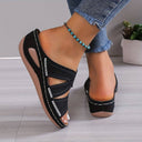 Women's Boho Embroidered Wedge Slides – Cutout Open Toe Summer Slip On Sandals
