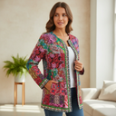 Women's Boho Ethnic Print Jacket – Open Front Long Sleeve Patchwork Floral Coat