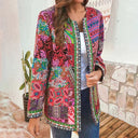 Women's Boho Ethnic Print Jacket – Open Front Long Sleeve Patchwork Floral Coat