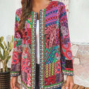 Women's Boho Ethnic Print Jacket – Open Front Long Sleeve Patchwork Floral Coat