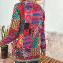Women's Boho Ethnic Print Jacket – Open Front Long Sleeve Patchwork Floral Coat