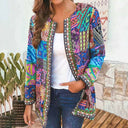 Women's Boho Ethnic Print Jacket – Open Front Long Sleeve Patchwork Floral Coat