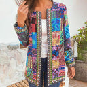 Women's Boho Ethnic Print Jacket – Open Front Long Sleeve Patchwork Floral Coat