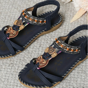 Women's Boho Floral Flat Sandals – Rhinestone Beaded Toe Ring Summer Beach Sandals