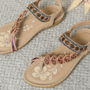 Women's Boho Floral Flat Sandals – Rhinestone Beaded Toe Ring Summer Beach Sandals