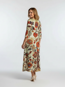 Women's Boho Floral Midi – V Neck Three Quarter Sleeve Relaxed Dress