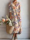 Women's Boho Floral Paisley Maxi Dress – V Neck Long Sleeve Casual Summer Dress