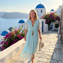 Women's Boho Floral Print Midi Dress – V-Neck Tassel Tie Three Quarter Pockets