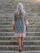 Women's Boho Floral Print Mini – V Neck 3/4 Sleeve Crochet Lace Trim Summer Dress