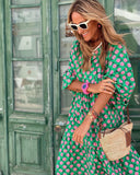 Women's Boho Floral Spot Maxi – V Neck Puff Sleeve Tiered Summer Holiday Dress