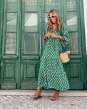 Women's Boho Floral Spot Maxi – V Neck Puff Sleeve Tiered Summer Holiday Dress
