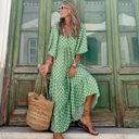 Women's Boho Floral Spot Maxi – V Neck Puff Sleeve Tiered Summer Holiday Dress