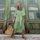 Women's Boho Floral Spot Maxi – V Neck Puff Sleeve Tiered Summer Holiday Dress