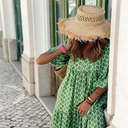 Women's Boho Floral Spot Maxi – V Neck Puff Sleeve Tiered Summer Holiday Dress